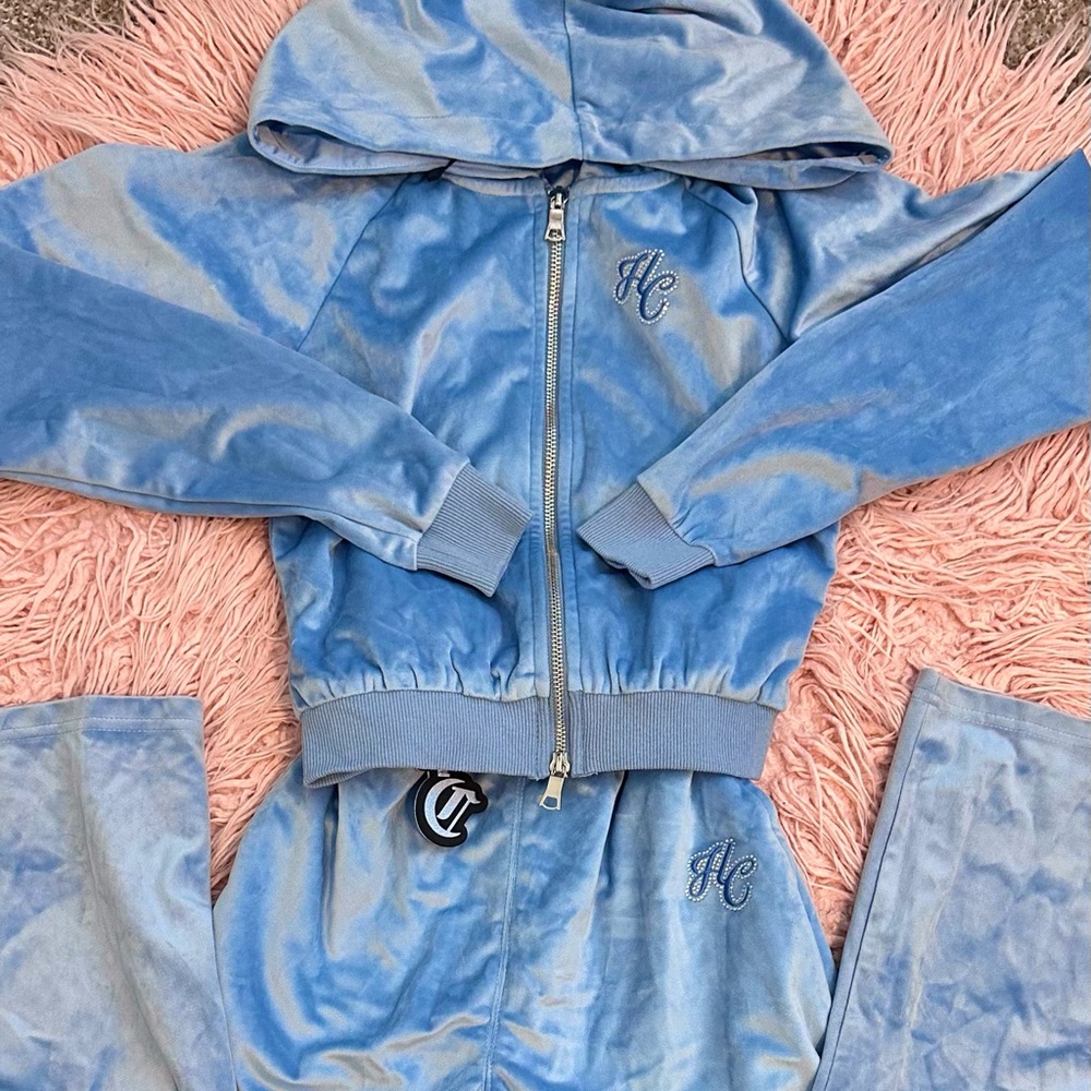 Hidden Cult blue velvet tracksuit